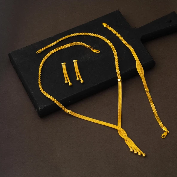 Sarmaşık Sarı Altın Örgü Set Takımı - Resim 3