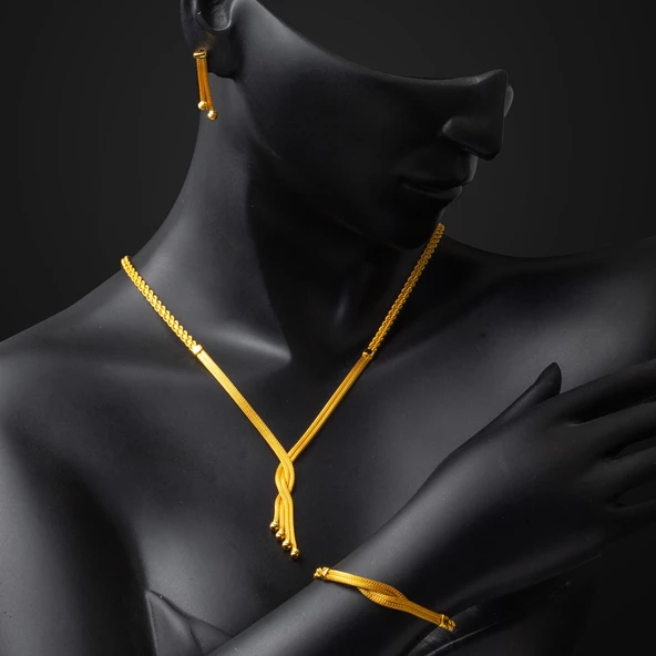 Sarmaşık Sarı Altın Örgü Set Takımı - Resim 2