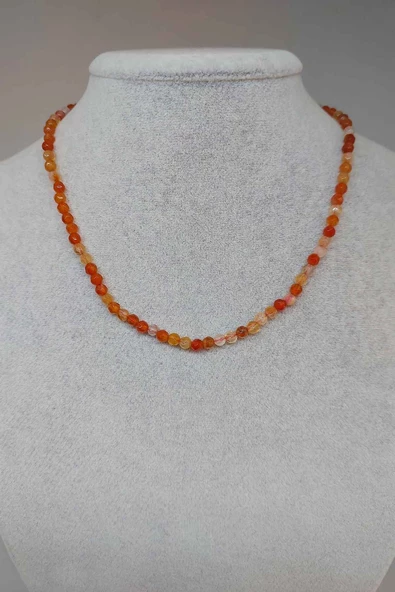 Akik Taşı Faset Kesim 4mm 1000 Ayar Gümüş İpli Kolye (Klipsli) (24035) ürün görseli