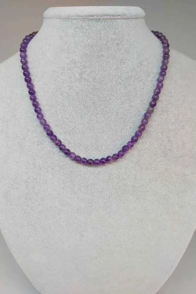 Ametist Taşı 4-5mm 1000 Ayar Gümüş İpli Kolye (Klipsli) ürün görseli