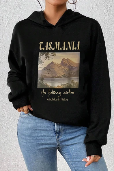 Unisex Oversize Tasmania Baskılı Sweatshirt