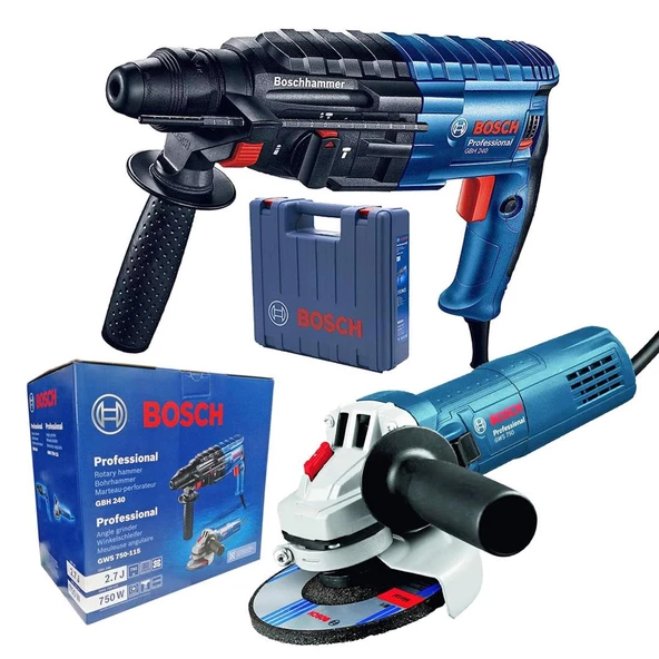 Bosch Professional GBH 240 Kırıcı Delici + Professional GWS 750-115 Avuç Taşlama Makinesi Carton - 0615990N1W
