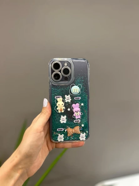 Iphone 14 Pro Max Uyumlu Sevimli Sulu Simli Tasarım Kılıf - 7