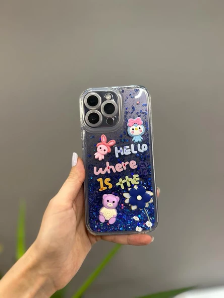 Iphone 14 Pro Max Uyumlu Sevimli Sulu Simli Tasarım Kılıf - 5
