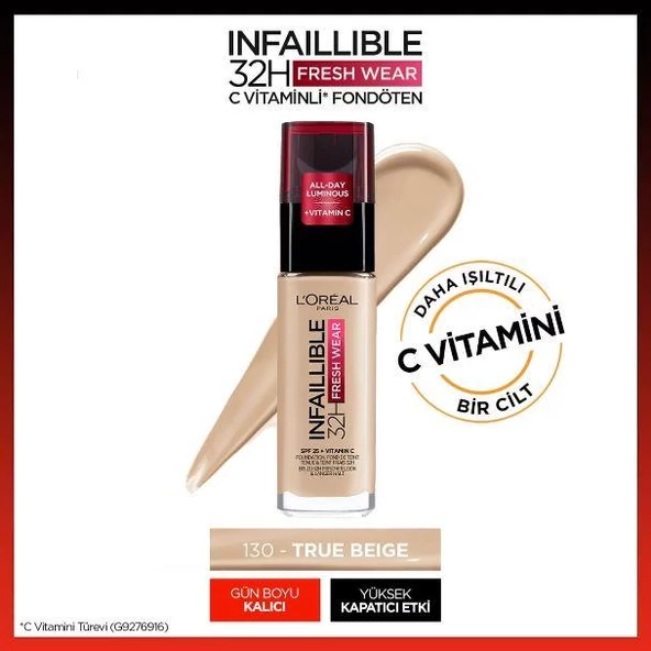 L'Oreal Paris L'Oréal Paris Infaillible 32H Fresh Wear C Vitaminli Fondöten - 130 True Beige