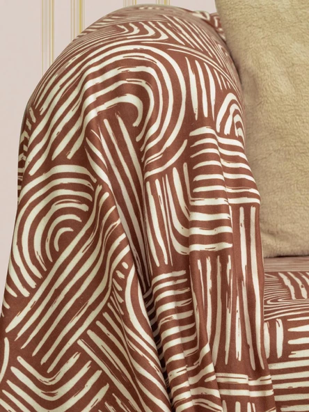 SoftMicro Gökkuşağı Desenli Boho 130x180 cm Koltuk Örtüsü Şalı, Kanepe Örtüsü, Tv Battaniyesi Kiremit Rengi - 3