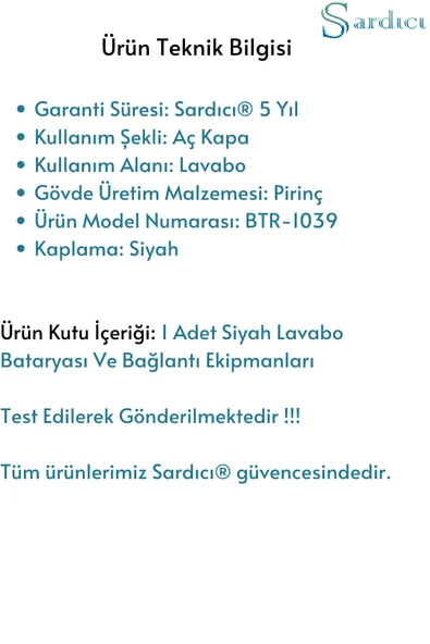 Lavabo Musluğu Mat Siyah Lavabo Bataryası 5 Yıl Garantili - 7