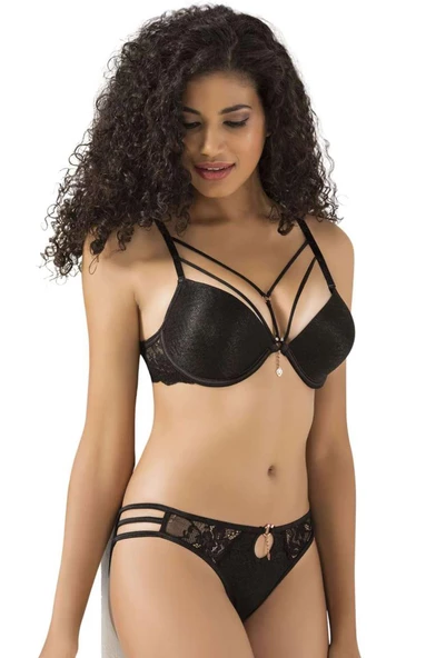 Le Jardin 5020-B Destekli-Balenli Silikon Taşlı Simli Sütyen Takımı - 5