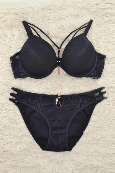 Le Jardin 5020-B Destekli-Balenli Silikon Taşlı Simli Sütyen Takımı - 3