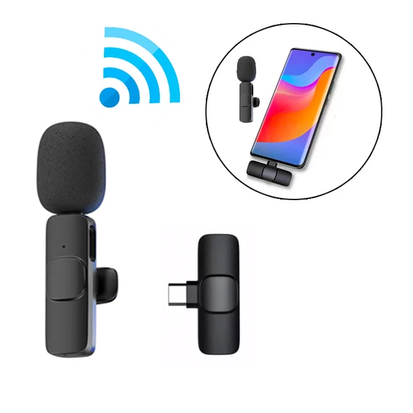 Universal K8 Type-C Tak Konuş Wireless Kablosuz Mini Yaka Mikrofonu Canlı Yayın Mikrofonu