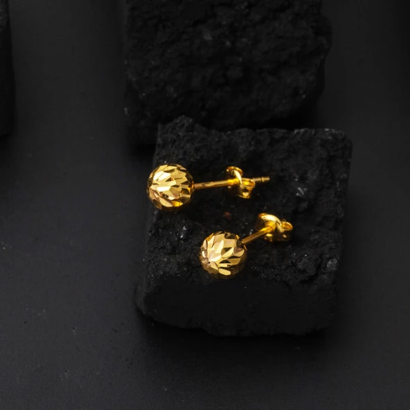 22 Ayar Buzul Altın Top Küpe 6 mm. - Resim 4