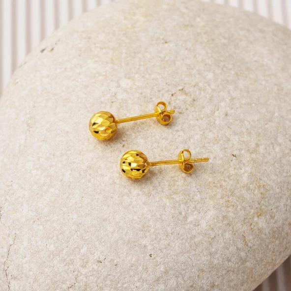 22 Ayar Buzul Altın Top Küpe 6 mm. - Resim 3