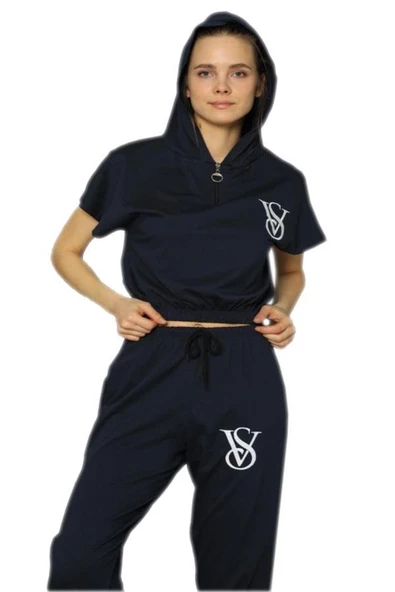 Bayan VS Baskılı Krop Kapüşonlu Eşofman Takımı - (5609)