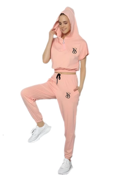 Bayan VS Baskılı Krop Kapüşonlu Eşofman Takımı - (5609) - 2