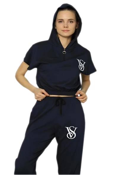 Bayan VS Baskılı Krop Kapüşonlu Eşofman Takımı - (5609) - 3