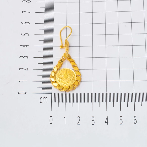 22 Ayar Pul Zincirli Çeyrek Reşat Altınlı Küpe - 5