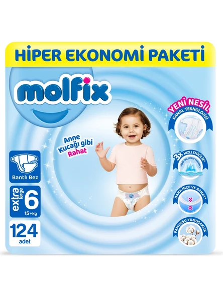 Molfix 6 Beden Extra Large 124'lü Bebek Bezi