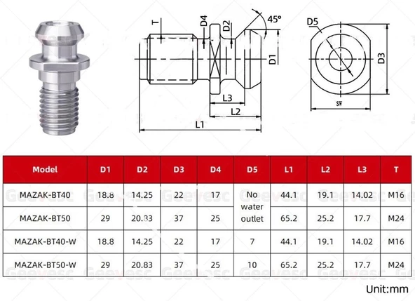 MAZAK BT40 M16 İÇTEN SU VERMELİ PULLSTAT CİVATA ( PULL STUD ) - 4
