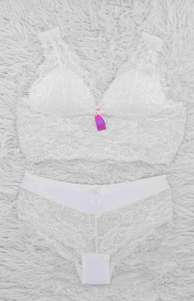 F.K. 410 Kadın Desteksiz Balensiz Dantelli B-Cup Uzun Bralet Takımı - 4