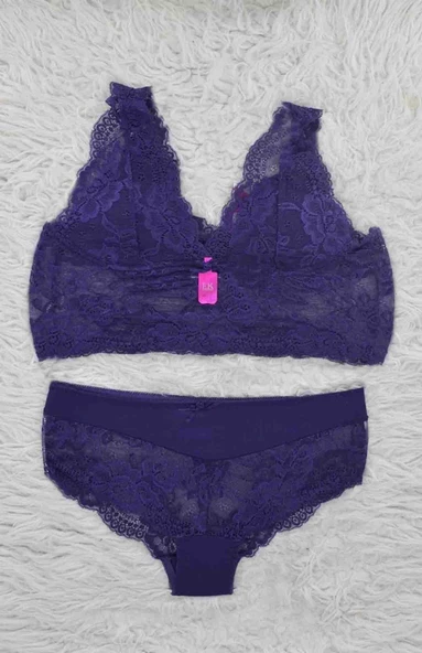 F.K. 410 Kadın Desteksiz Balensiz Dantelli B-Cup Uzun Bralet Takımı - 2