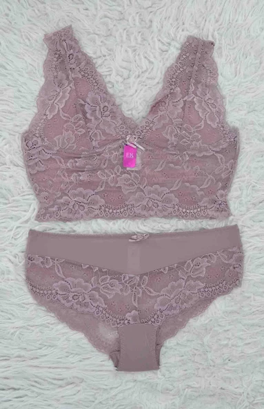 F.K. 410 Kadın Desteksiz Balensiz Dantelli B-Cup Uzun Bralet Takımı - 3