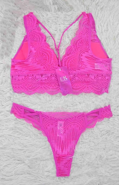 F.K. 420 Kadın Desteksiz Balensiz Dantelli B-Cup Bralet Takımı - 2