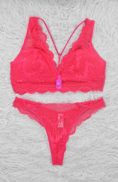 F.K. 420 Kadın Desteksiz Balensiz Dantelli B-Cup Bralet Takımı - 3