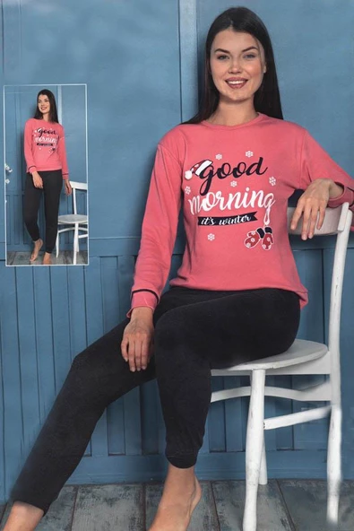 Fawn Kadın Good Morning İnterlok Uzun Kol Manşetli Pijama Takımı (8020) - 3