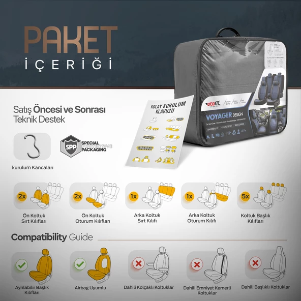 Otom Voyager Series Universal Oto Koltuk Kılıfı  Siyah - 7