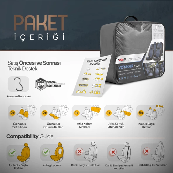 Otom Voyager Series Universal Oto Koltuk Kılıfı  Füme - 7