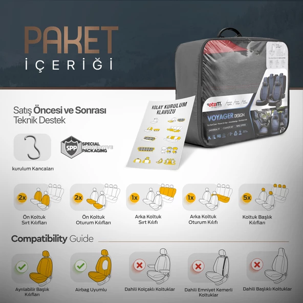Otom Voyager Series Universal Oto Koltuk Kılıfı  Kırmızı-Siyah - 7