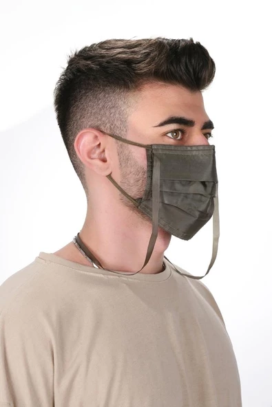 Gümüş İyonlu Boyundan Askılı Yıkanabilir Düz Renkli Maske - 7