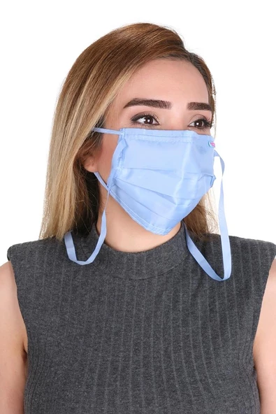 Gümüş İyonlu Boyundan Askılı Yıkanabilir Düz Renkli Maske - 12