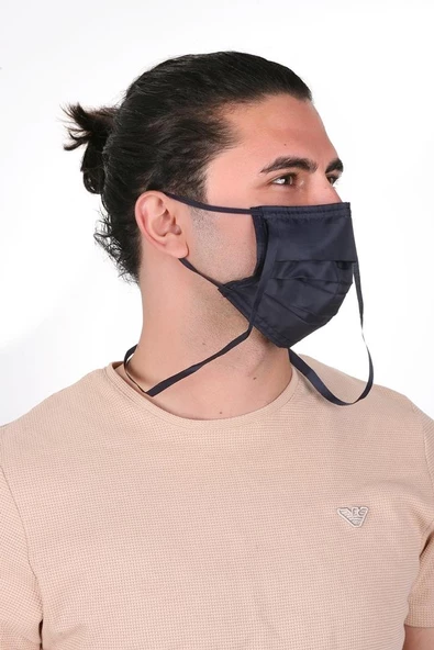 Gümüş İyonlu Boyundan Askılı Yıkanabilir Düz Renkli Maske - 8