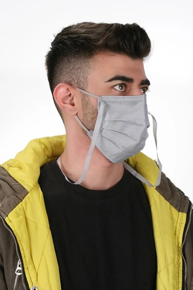 Gümüş İyonlu Boyundan Askılı Yıkanabilir Düz Renkli Maske - 5