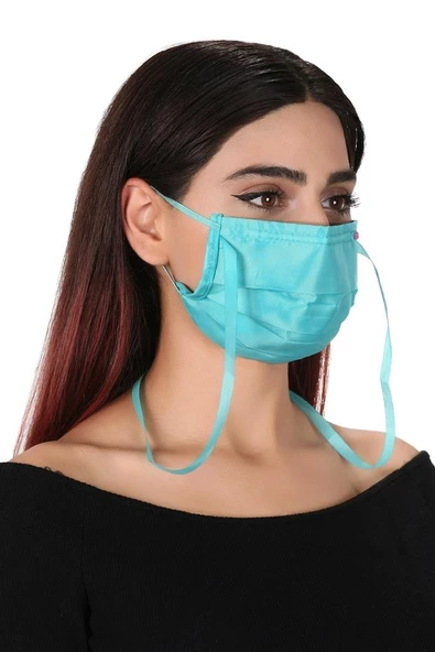 Gümüş İyonlu Boyundan Askılı Yıkanabilir Düz Renkli Maske - 11