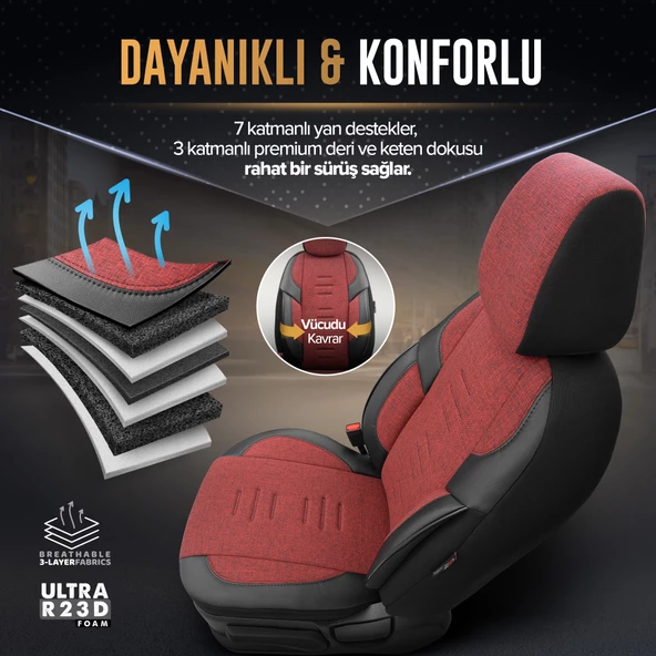 Otom Throne Series Universal Oto Koltuk Kılıfı  Kırmızı - 4