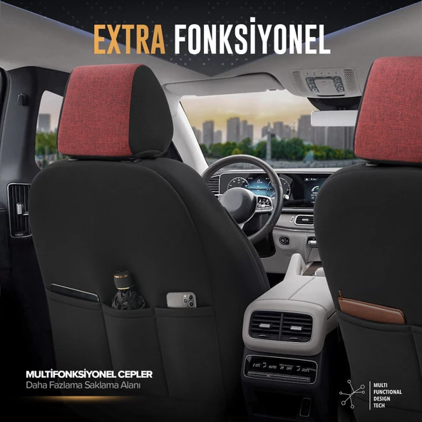 Otom Throne Series Universal Oto Koltuk Kılıfı  Kırmızı - 5