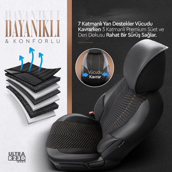 Otom Advanced Series Universal Oto Koltuk Kılıf-BF  Siyah-Hardal - 4