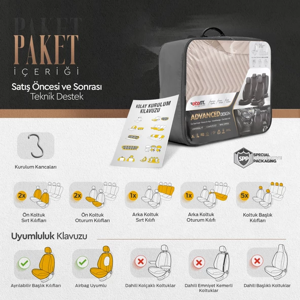 Otom Advanced Series Universal Oto Koltuk Kılıf-BF Bej - 7