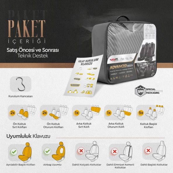 Otom Advanced Series Universal Oto Koltuk Kılıf-BF  Füme - 7