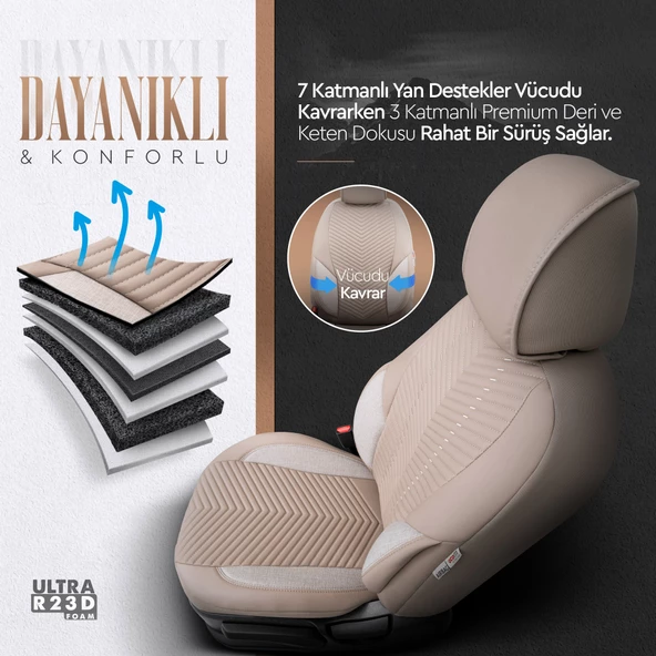 Otom Advanced Series Universal Oto Koltuk Kılıfı Bej - 4
