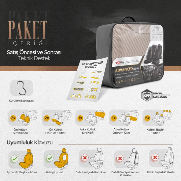 Otom Advanced Series Universal Oto Koltuk Kılıfı Bej - 7