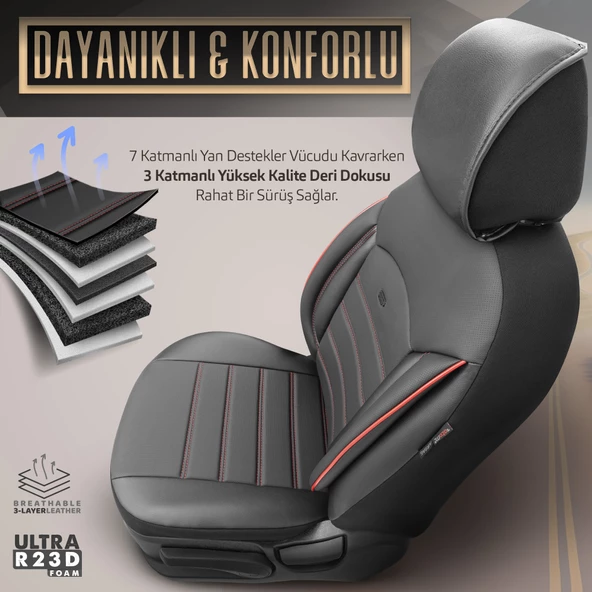 Otom Inspire Design Universal Seat Cover Siyah-Kırmızı - 4