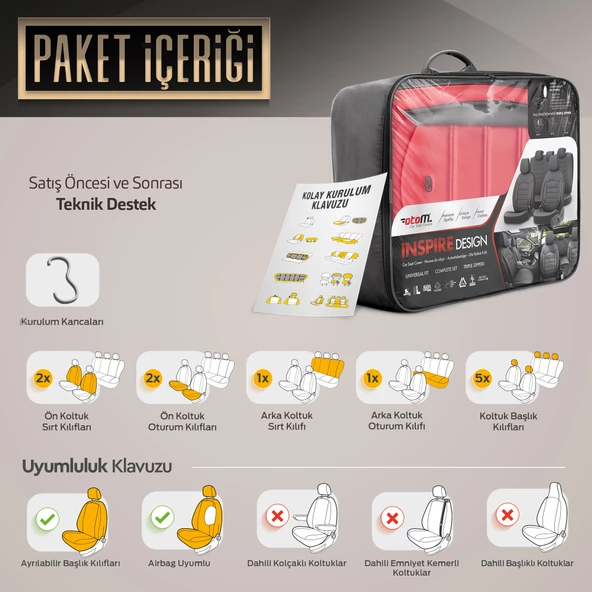 Otom Inspire Design Universal Seat Cover Kırmızı-Siyah - 7