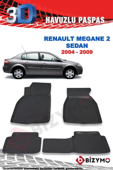 Renault Megane 2 Sedan 2004-2009 Ve Sonrası 3D Paspas Takımı Bizymo - 2