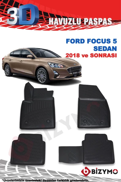 Ford Focus 5 (Yeni) Sedan 2018 ve Sonrası 3D Paspas Takımı Bizymo - Resim 2