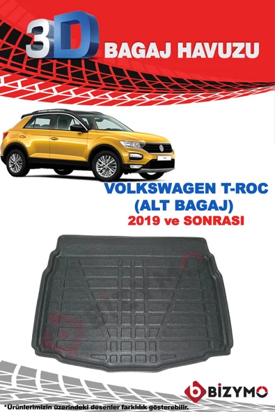 Volkswagen T-Roc 2019 ve Sonrası (Alt) 3D Bagaj Havuzu Bizymo - Resim 2