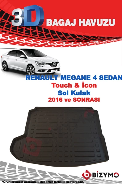 Renault Megane 4 Sedan Sol Kulak 2016 Ve Sonrası 3D Bagaj Havuzu Bizymo - 2