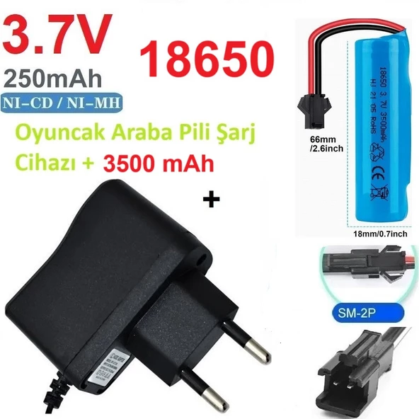 Oyuncak Araba Pili Şarj Cihazı + 3500 mAh 3.7V 18650 Li-Ion Pil ürün görseli 1